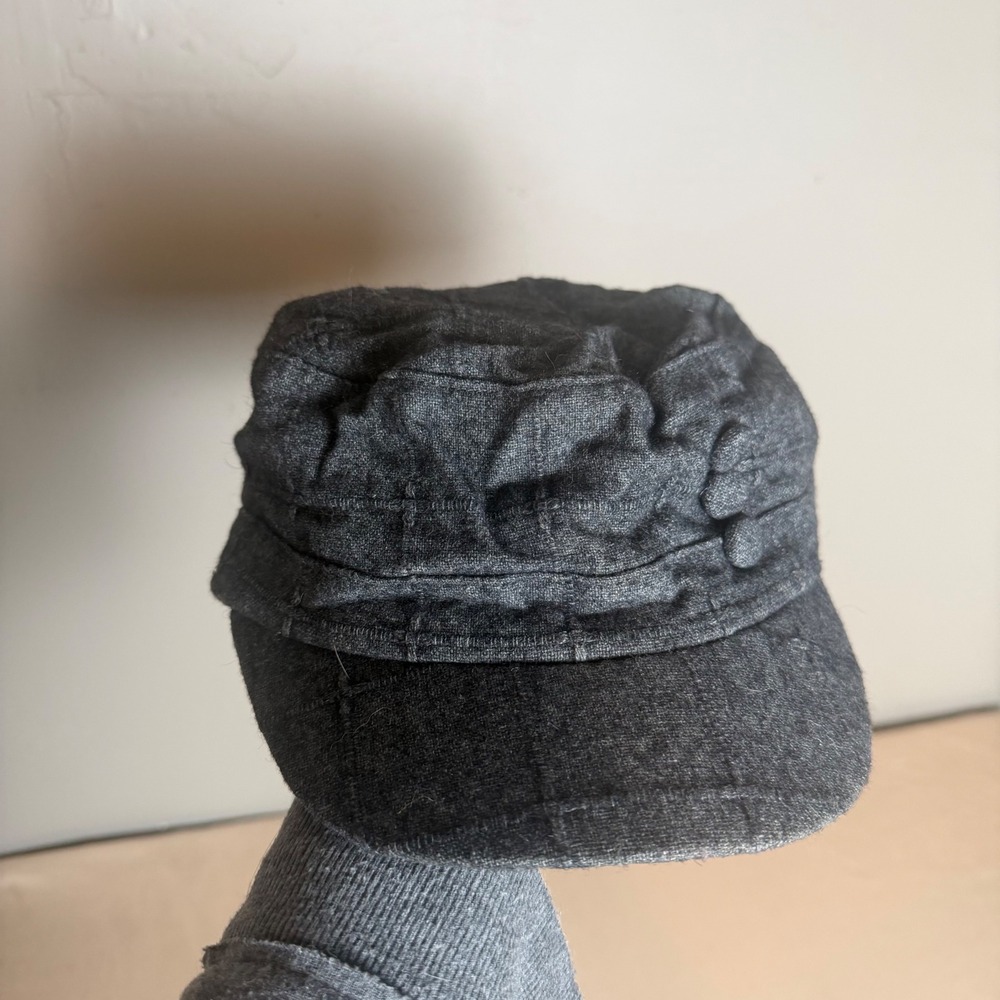 Vintage Payless Y2K Cadet Hat Charcoal Grey Wool Blend Military Cap Elastic Back